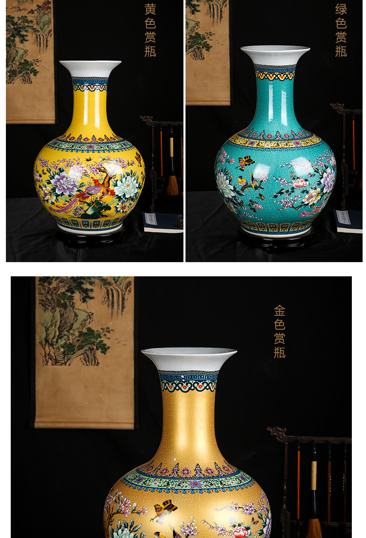 Jingdezhen ceramics European - style colored enamel of large vase of flowers and birds home sitting room adornment handicraft furnishing articles