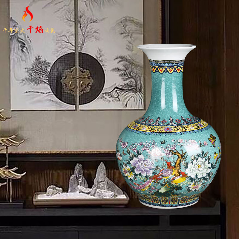 Jingdezhen ceramic colored enamel big vase painting of flowers and household flower arrangement sitting room adornment handicraft TV ark, furnishing articles