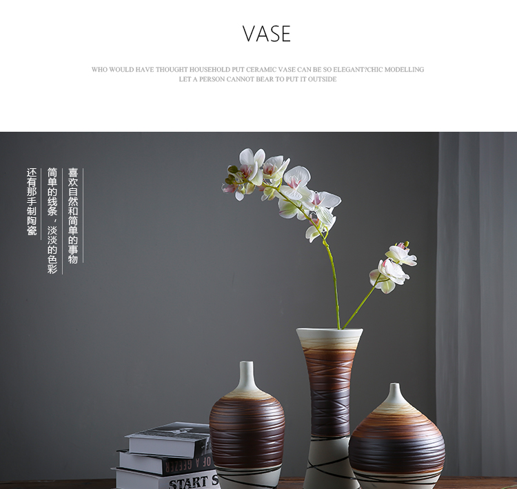 Mesa vase dry flower arrangement sitting room coffee stripe restoring ancient ways of jingdezhen ceramics coarse pottery decorative furnishing articles three - piece suit