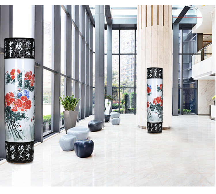Hand draw very beautiful color peony sitting room of large vases carved porcelain of jingdezhen ceramics quiver