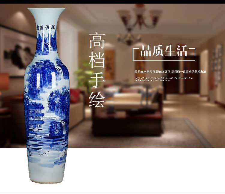 Thousands of flame jingdezhen ceramics of large hand blue and white porcelain vase landscape bright future for the opening place hotel