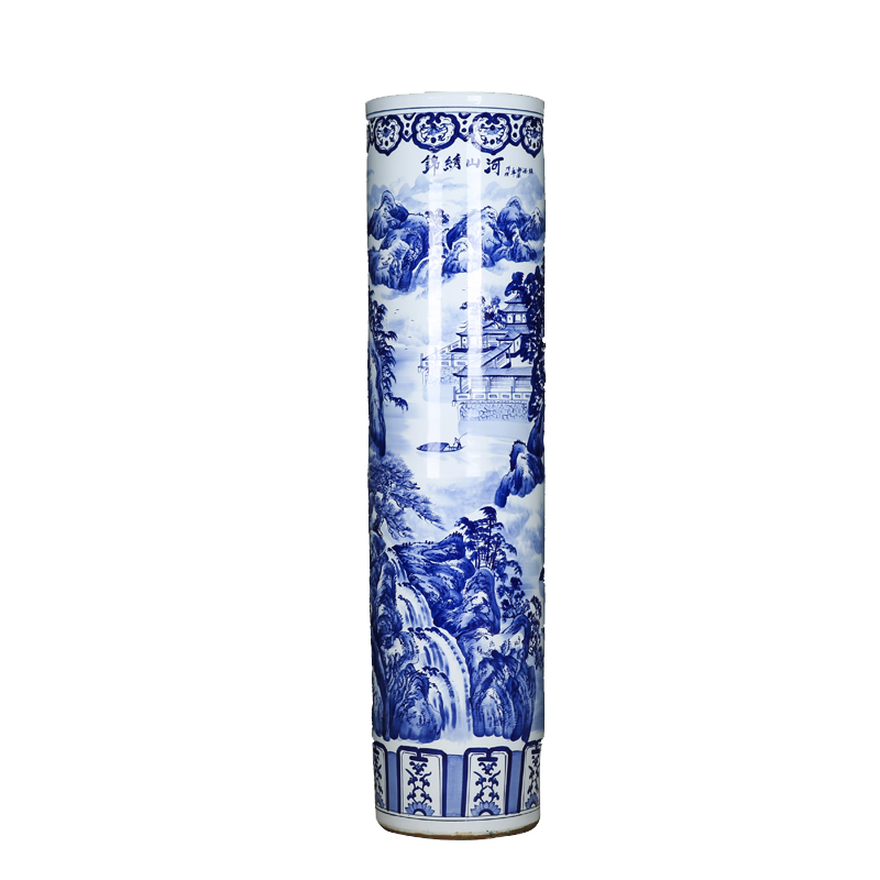 Blue and white porcelain of jingdezhen ceramics landscape hand - made splendid landscape of large quiver hotel big vase furnishing articles