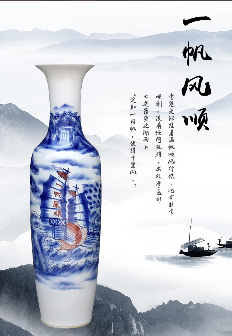 Blue and white porcelain of jingdezhen ceramics smooth landing big vases, flower arrangement sitting room adornment hotel opening furnishing articles