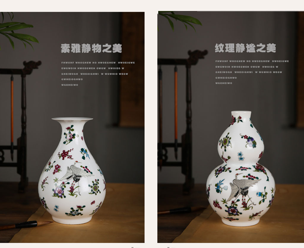 Jingdezhen ceramics desktop floret bottle noctilucent fluorescence bottle sitting room decoration flower adornment cranes figure furnishing articles