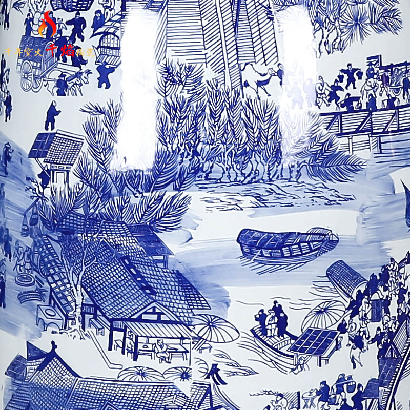 Jingdezhen ceramic of large blue and white porcelain vase opening Chinese flower arrangement sitting room adornment is placed qingming scroll