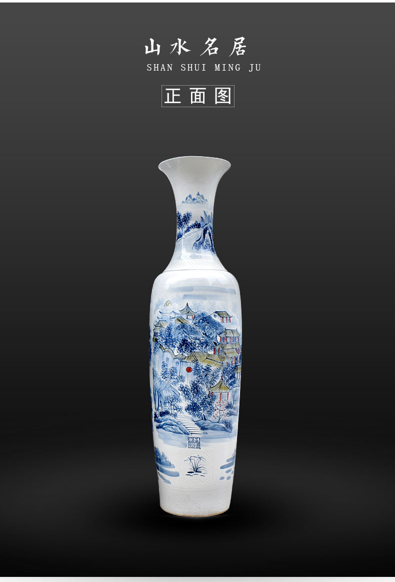 Jingdezhen ceramic of large blue and white porcelain vase landscape painting the sitting room of Chinese style furnishing articles flower arranging feng shui opening gifts