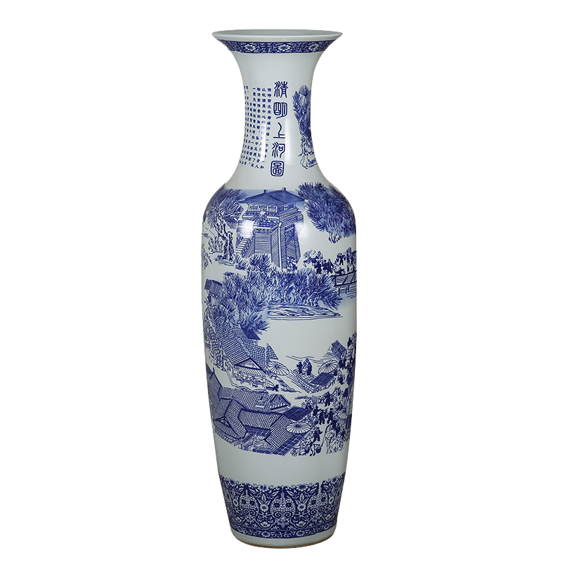 Jingdezhen ceramic large ground blue and white porcelain vase painting modern new Chinese style living room decoration clear furnishing articles