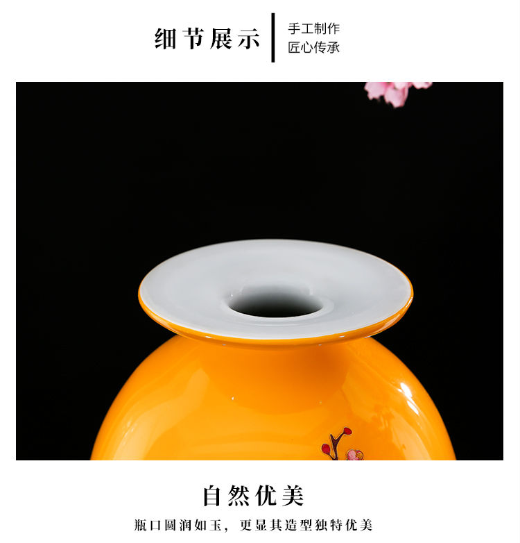 Jingdezhen ceramics vase golden yellow crane birthday figure in modern Chinese style living room decoration decoration furnishing articles