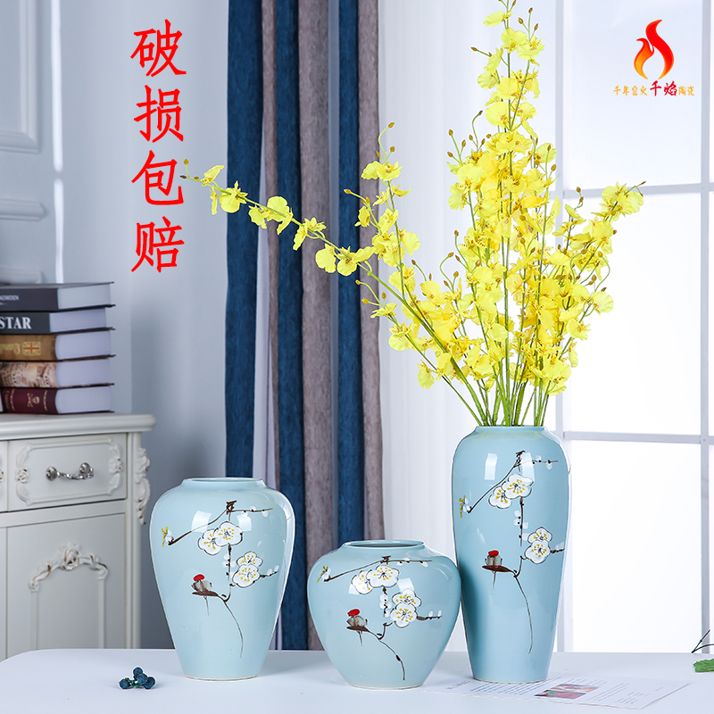 New Chinese style with modern ceramics jingdezhen vase three - piece vases, flower arranging wine sitting room adornment is placed adorn article