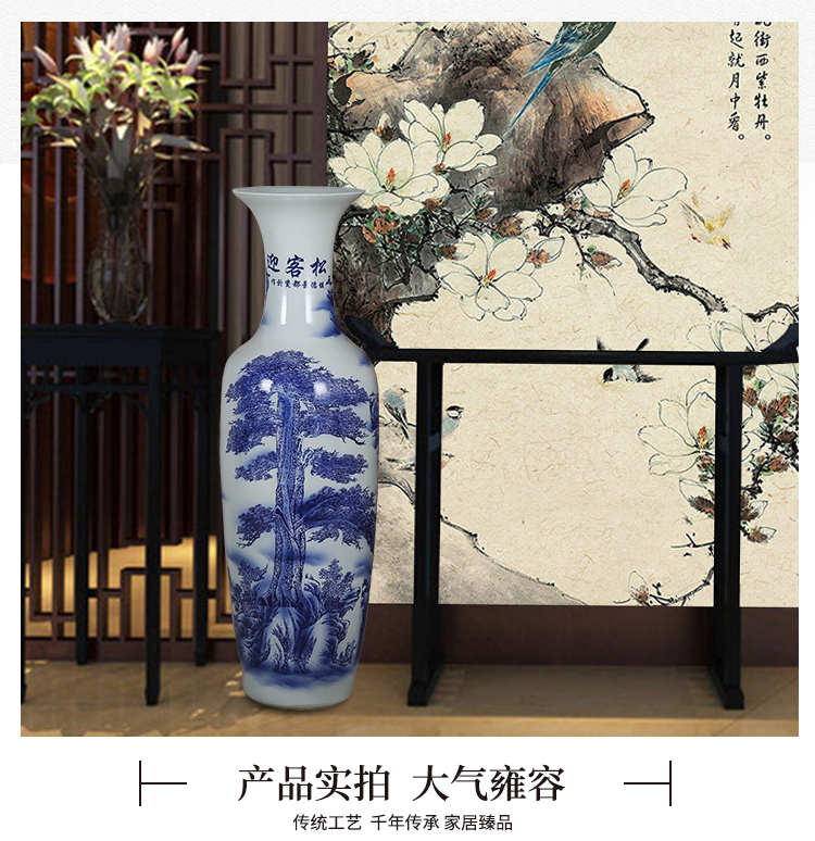 Jingdezhen ceramics landing large blue and white porcelain vase color ink furnishing articles have a visitor stateroom hotel decoration