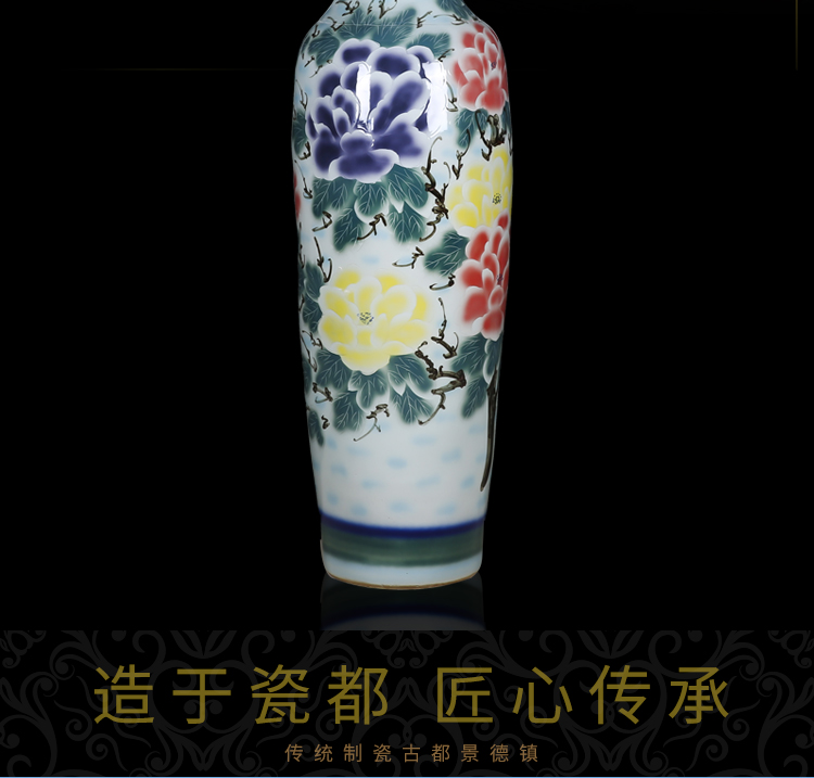 Thousands of flame jingdezhen ceramics of large vase hand carved the riches and honor peony flowers home furnishing articles in the living room