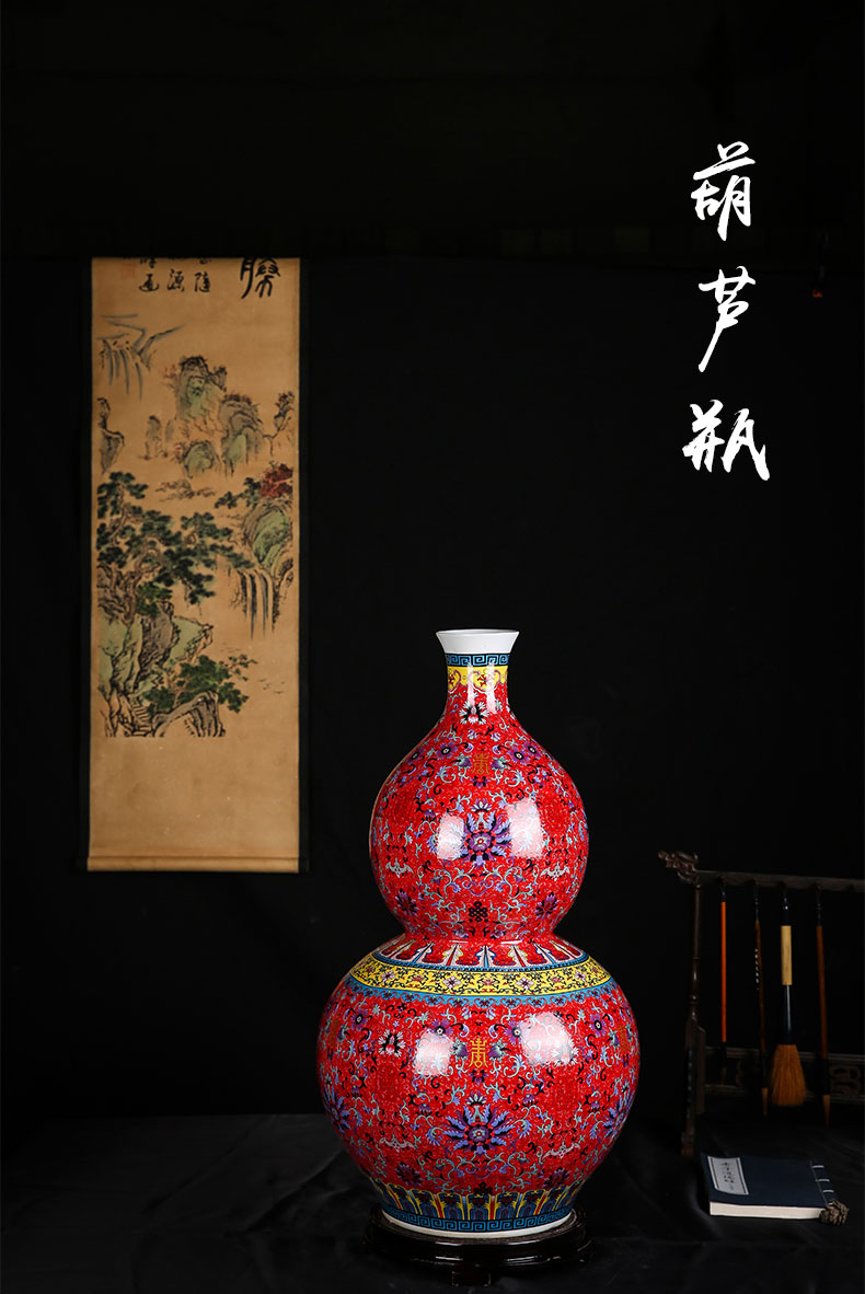 Jingdezhen ceramics, vases, flower is red bottom landing was 1 bottle traditional Chinese sitting room adornment is placed more money