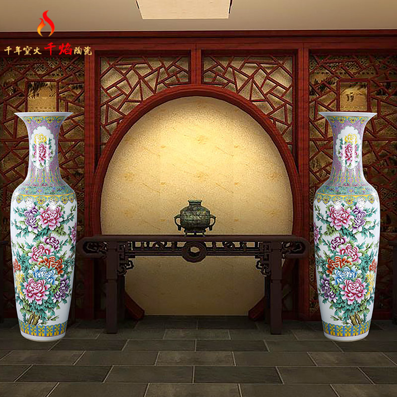 Jingdezhen ceramics landing large vases, hand - made archaize peony flowers prosperous living room decoration as furnishing articles