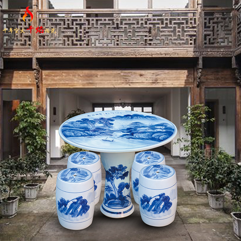 Jingdezhen ceramic table who suit roundtable is hand - made is suing courtyard garden chairs and tables of blue and white porcelain mountain stream