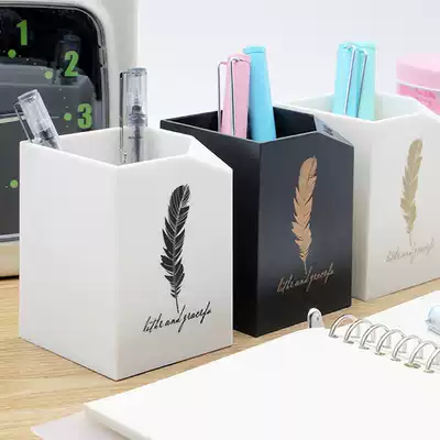Pen holder Simple ins black and white feather creative personality Nordic style storage box desktop decoration fashion cute retro male and female students with office unprinted stationery storage pen box