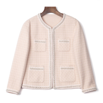 Xiaoxiangfeng beaded woolen coat 2024 autumn and winter new round neck long sleeve short double-sided cashmere coat W012D