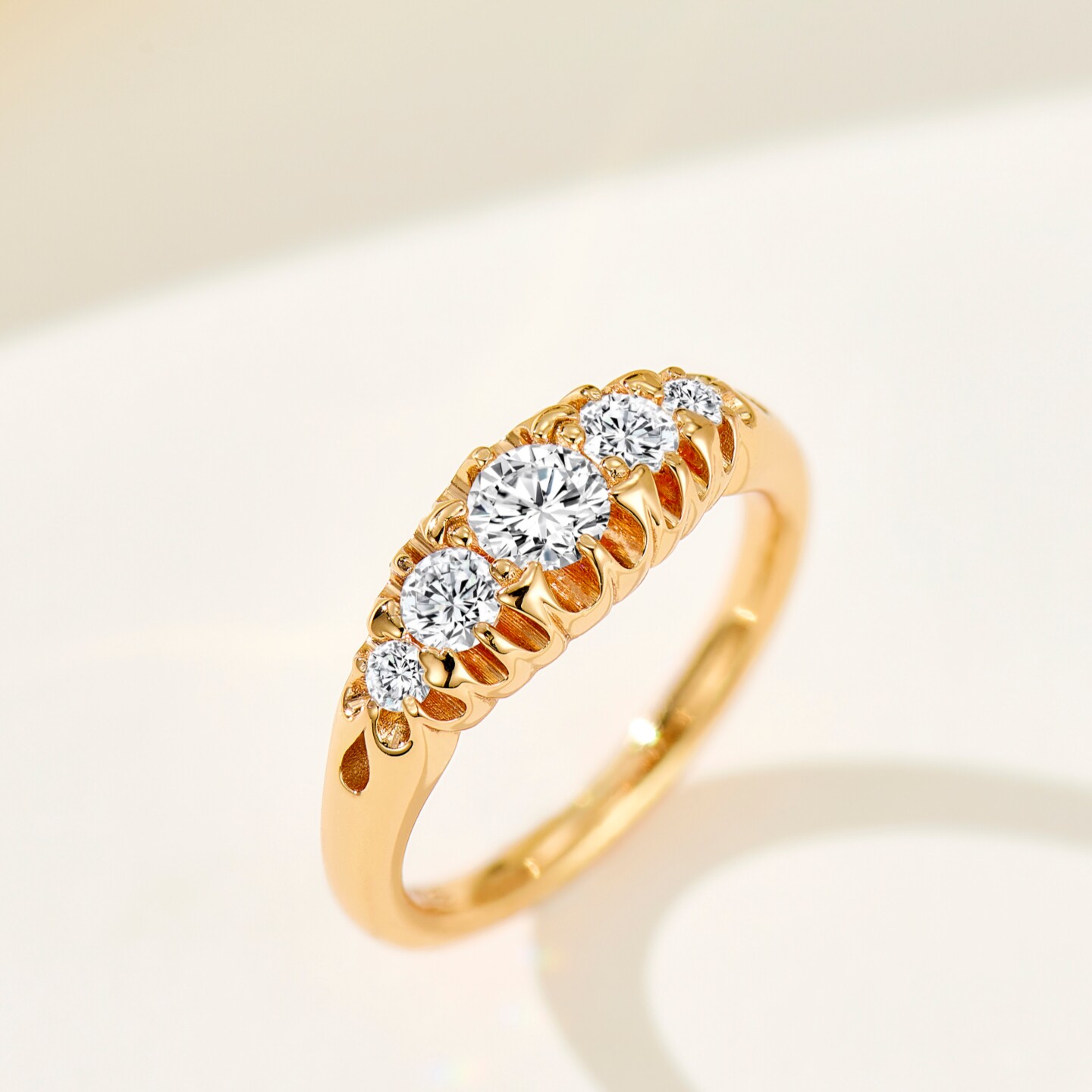 Antique style five stone diamond ring tail ring 925 silver