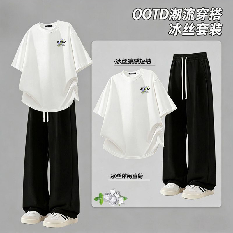 Casual Suit for Men, New Summer Two-Piece Set, Short-Sleeved Trousers, Complete Set of Sportswear for Teenage Boys