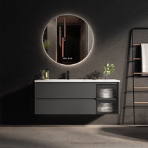 Nordic modern minimalist washstand one-piece intelligent mirror cabinet solid wood ceramic washbasin small family type bath cabinet composition