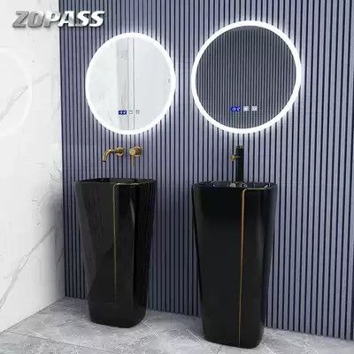 Black balcony column washbasin one-piece basin floor flat small apartment powder room column Basin