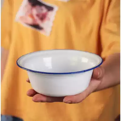 2019 new gluttonous bowl a thickened pure white 80 enamel bowl old-fashioned bowl male and foreign iron bowl 18 20 cm enamel 