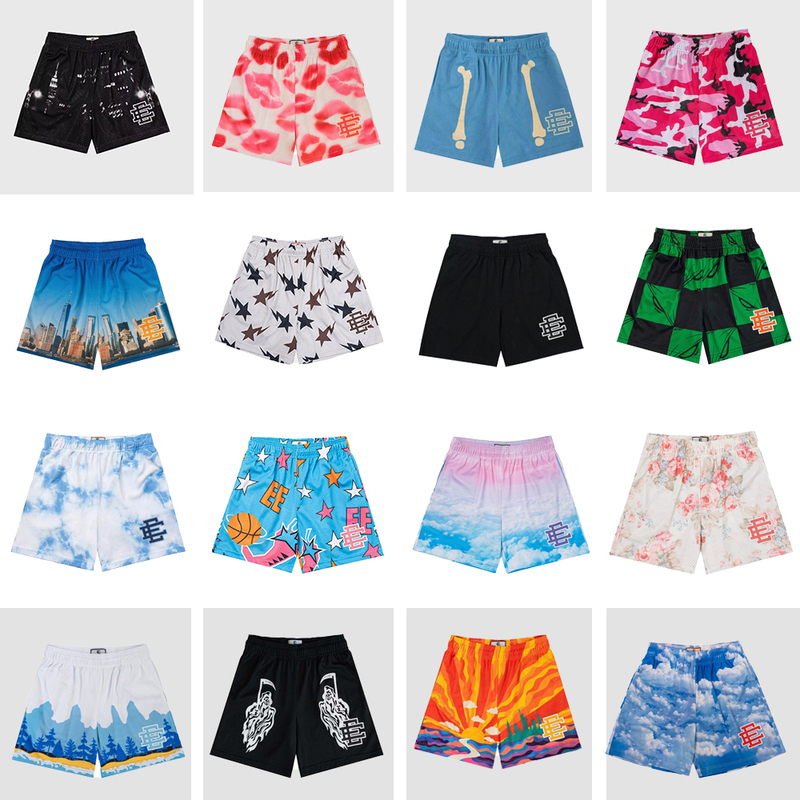 Ee Print Shorts American Casual Shorts Ericemanuel Drawstring Mesh Sports Basketball Shorts for Men
