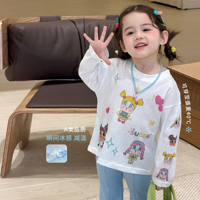 Children's Clothing Girls' T-Shirt Cover-Up Summer Thin Style 2026 New Casual Long-Sleeved Sun Protection Kidsren's Clothing Class a Baby Top