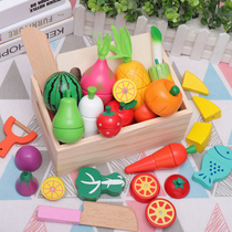 Wooden cut fruit and vegetable toy set kitchen kitchenware simulation house children cooking rice cake environmental protection