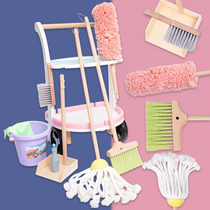 Childrens broom sweeping mop set cart small broom corner cleaning baby House wooden toy gift