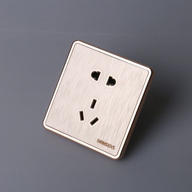 Switch socket five-hole double control concealed champagne gold double Open panel drawing gold household 86 type gold one open single control