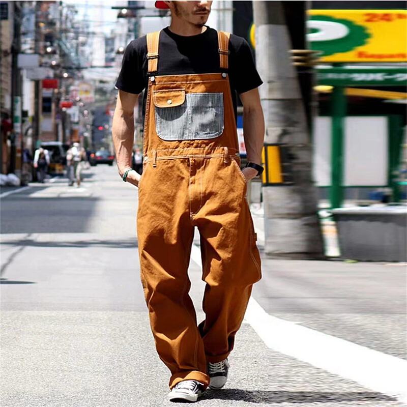 New Japanese Retro Workwear Overalls for Men, Loose Straight Casual Pants, Chic Style Men's Jumpsuit