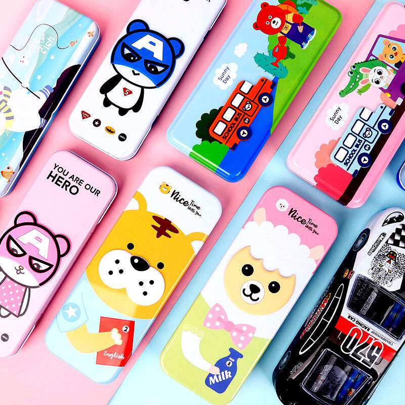 Kindergarten double layer with multiplication table formula stationery box Male and female students Primary school students Children with iron pencil box Preschool