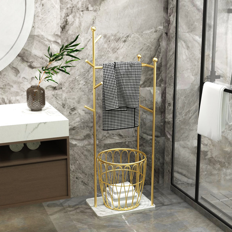 Simple wrought iron towel rack free of punching bathroom clothes storage rack light luxury modern bathroom rack landing