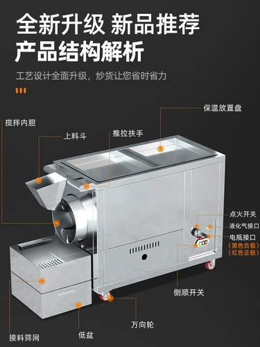 Многофункциональная газовая машина для жарки каштанов в сахаре, небольшая полностью автоматическая машина для жарки дынь, каштанов и арахиса