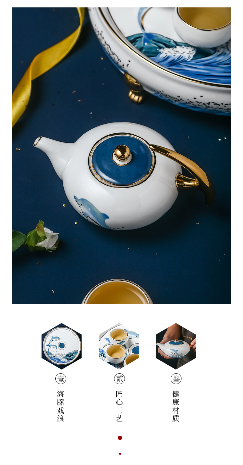 Ceramic tea set kung fu tea set household of Chinese style tea kettle contracted tea tea art wedding gifts