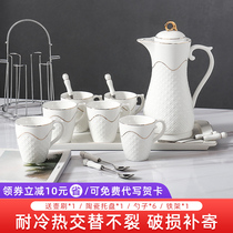 Household simple ceramic water teacup Teapot water cup Ceramic cup Living room cool water pot gift box with tray