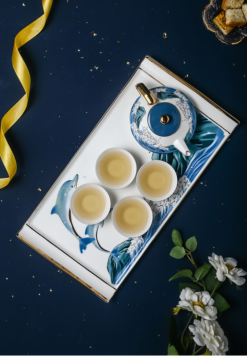 Ceramic kung fu tea set suit household creative tea cup teapot tea tea tea art gifts sitting room