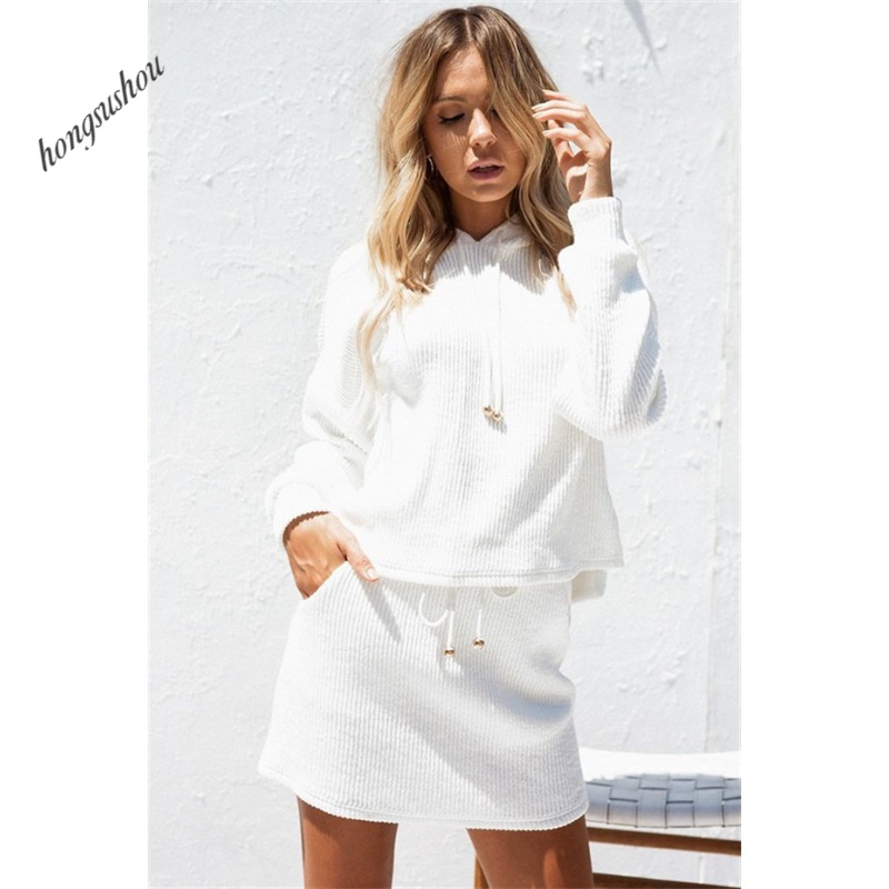 autumn women 2 PCS suit dress 2019fashion women fleeche skirt