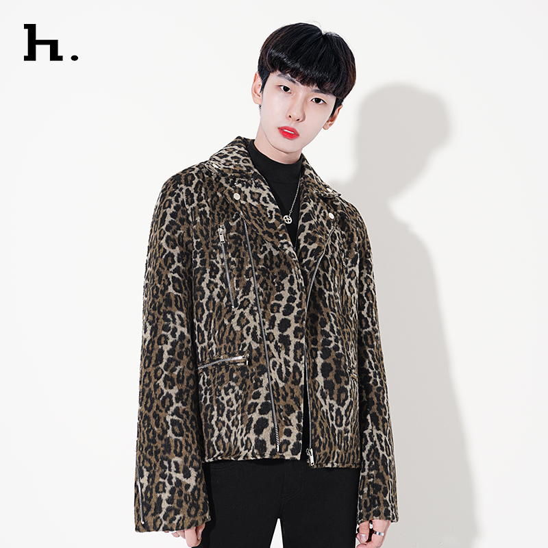 Hanarchy Men's Jacket Korean Style Trendy Top ins Men's Rock Leopard Print Hot Biker Jacket Autumn and Winter New Style