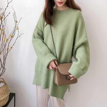 2021 new autumn and winter very fairy sweater womens pullover Korean style loose outer solid color round neck sweater womens top