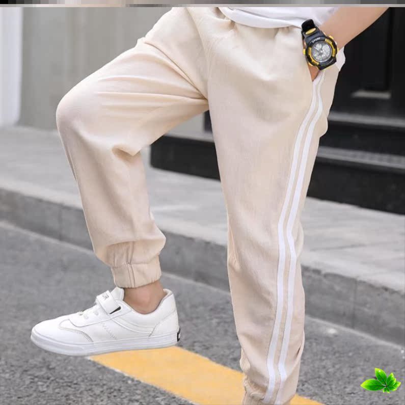 Quần thể thao nam mùa hè mỏng sweatpants loose-fitting mới trẻ em mùa hè váy mens phiên bản Hàn Quốc quần chân nhỏ màu đen quần duy nhất.