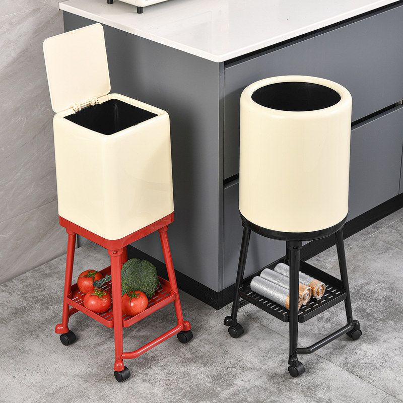 Trash Can with High Stand for Kitchen, Wheeled Mobile Storage Bin, No Bending Required, Large Capacity Food Waste Bin, Double Bin Cleaning Bin Trash Can with High Stand for Kitchen, Wheeled Mobile Storage Bin, No Bending Required, Large Capacity Food Waste Bin, Double Bin Cleaning Bin