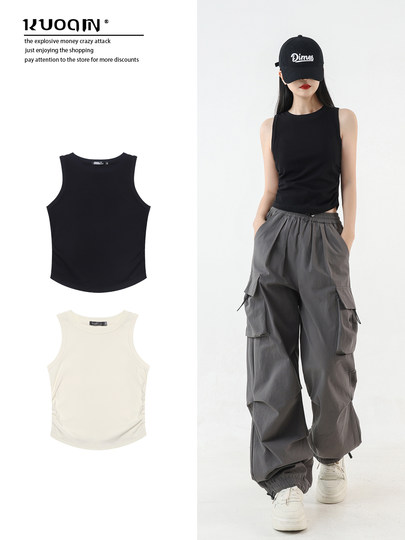 阔勤2025夏季新款无袖爵士舞上衣女cleanfit 侧面收腰短款背心