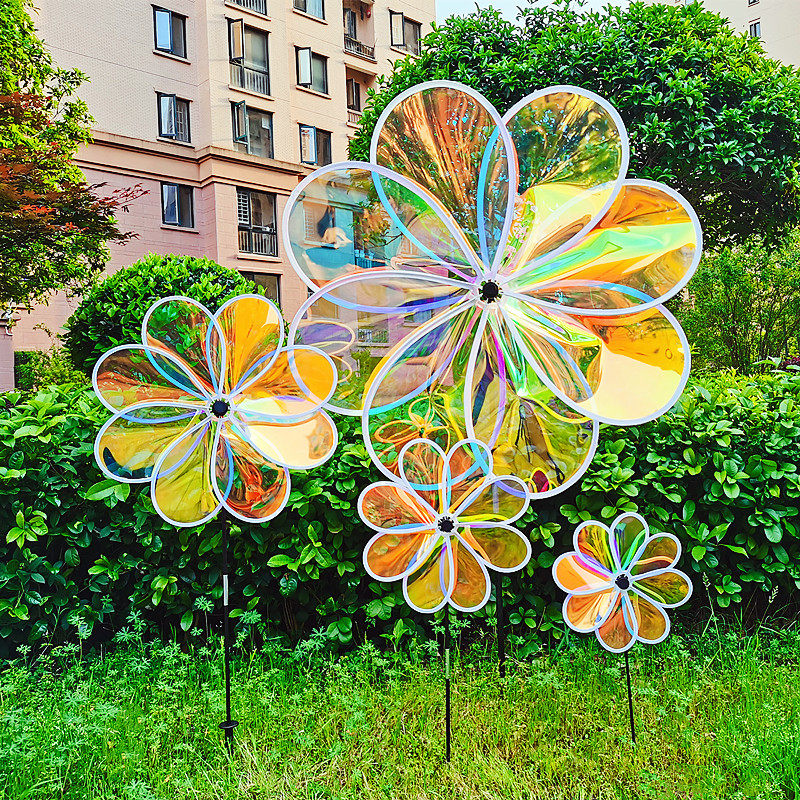 Colorful and transparent seven-color net red windmill kindergarten villa scenic spot decoration outdoor rotating children's toy windmill