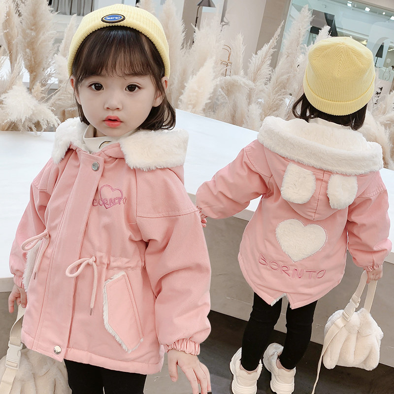 Girls' coat autumn and winter wear 2022 new Korean version of the children's cotton coat plus velvet girl baby cotton coat winter thickening Western style