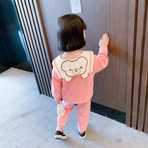 Girl autumn suit 2021 new foreign style childrens clothing college style two-piece spring and autumn Net red female baby clothes