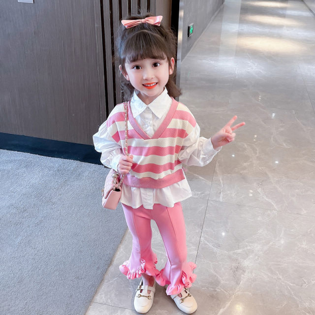 Girls' clothing fashion suit foreign style spring clothing 2023 new children's spring and autumn children's internet celebrity baby girl two-piece suit trendy