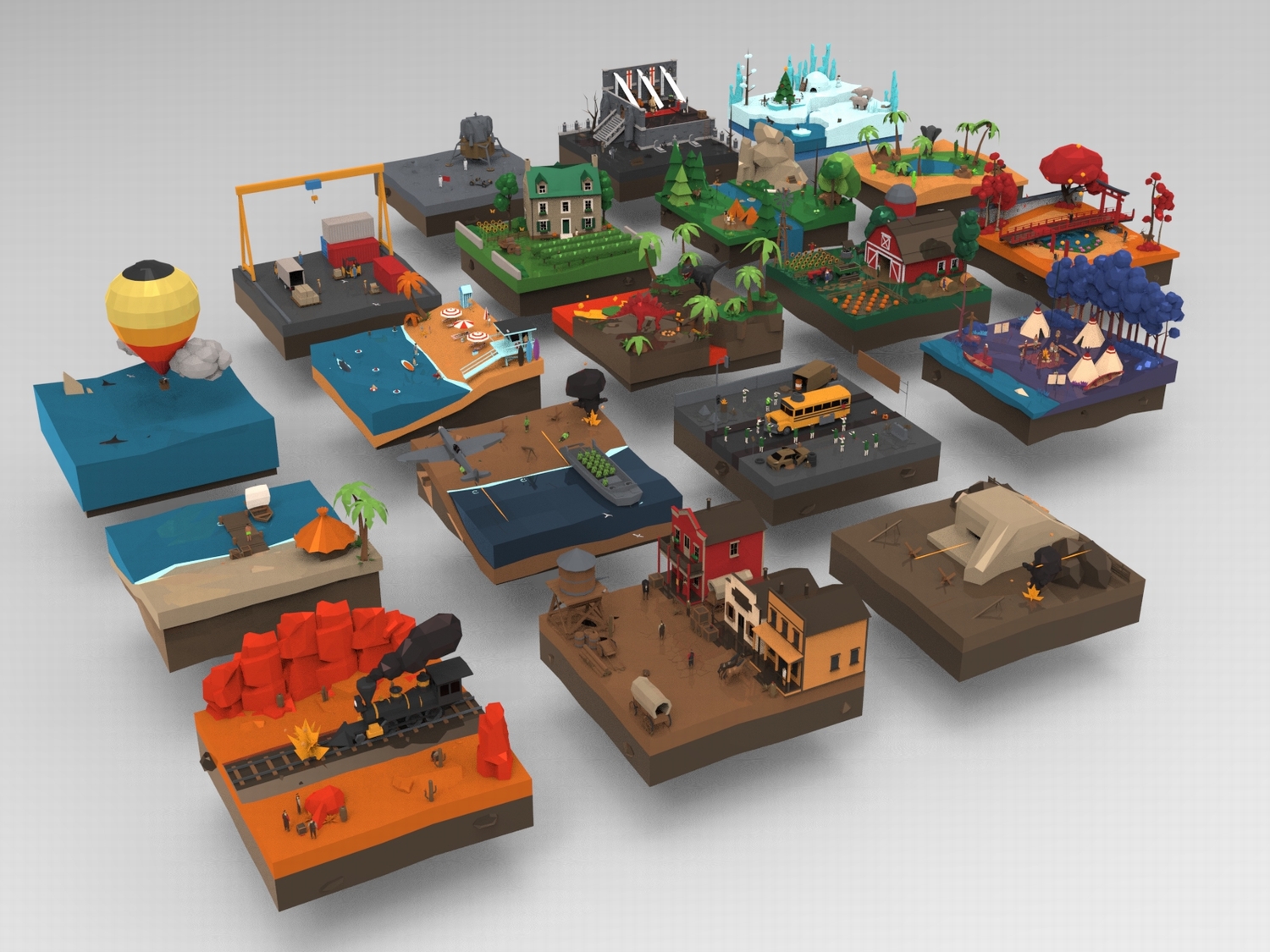 图片[3]-C4D低面卡通FBX田园小屋OBJ沙漠火车Blender海滨沙滩农场月球登陆-cg男孩