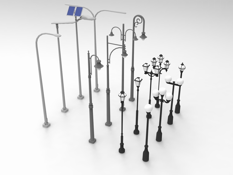 C4D户外现代古典装饰风格路灯FBX公共设施STL设计素材OBJ模型文件-cg男孩