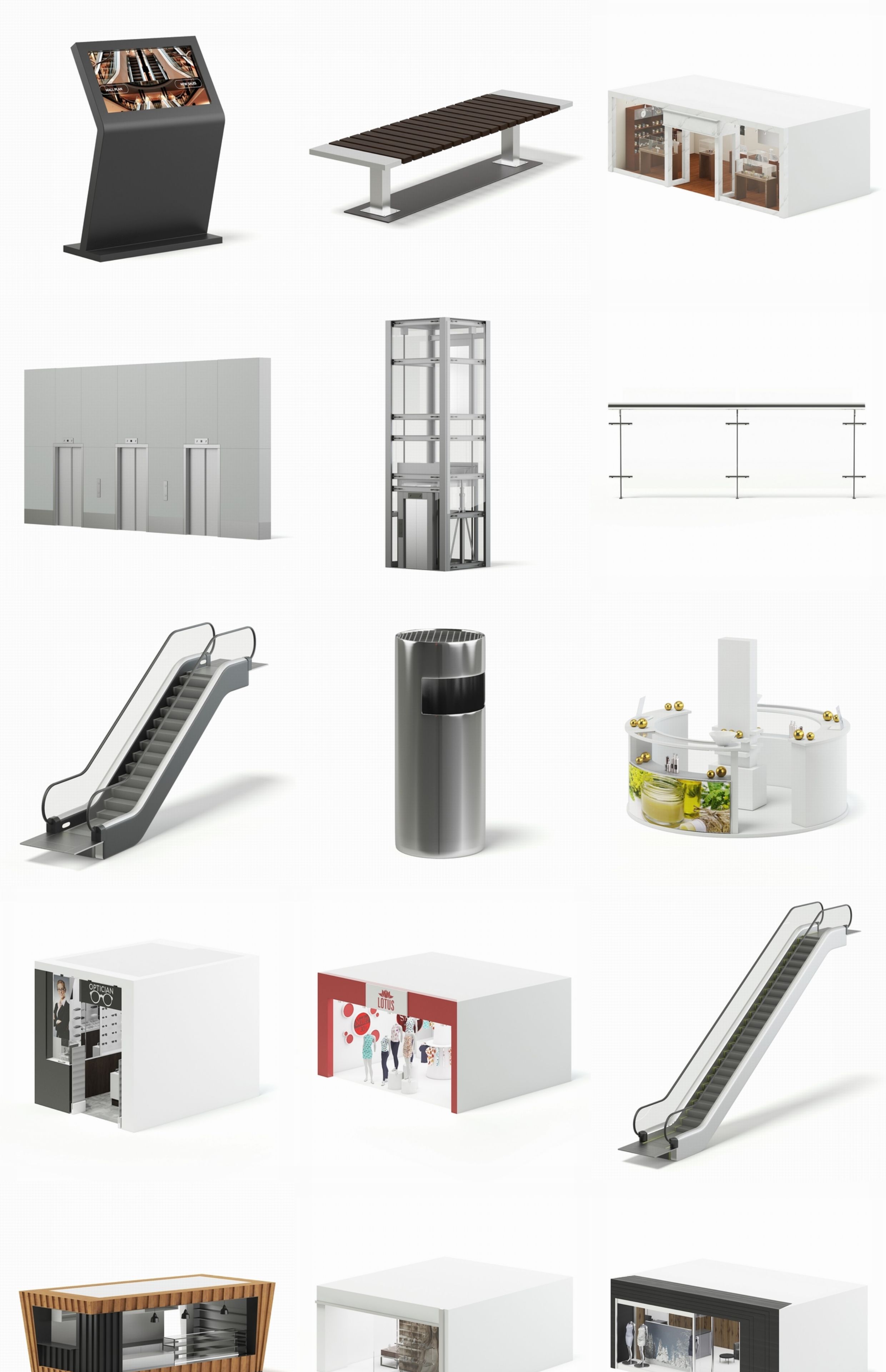 C4D电梯FBX栏杆OBJ休闲座椅STL垃圾桶Blender店铺闸机自动3D扶梯-cg男孩